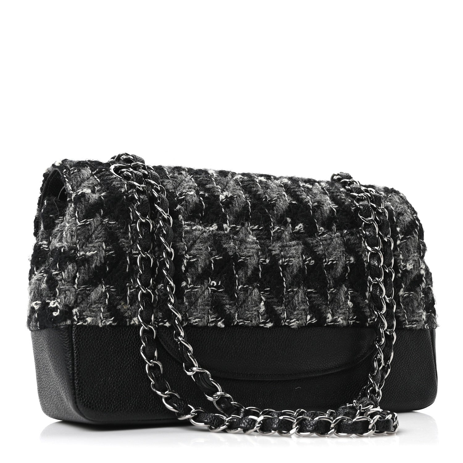 Chanel Caviar Tweed Houndstooth Quilted Medium Double Flap Black Grey 3 of 10
