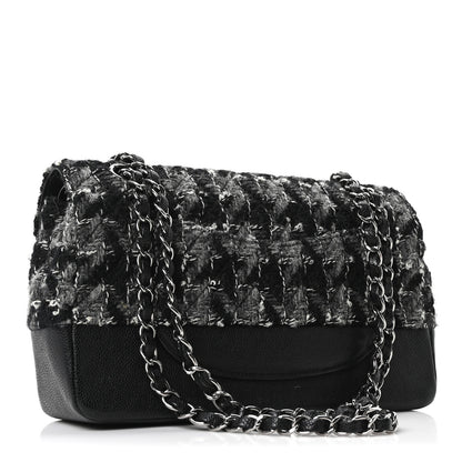 Chanel Caviar Tweed Houndstooth Quilted Medium Double Flap Black Grey 3 of 10