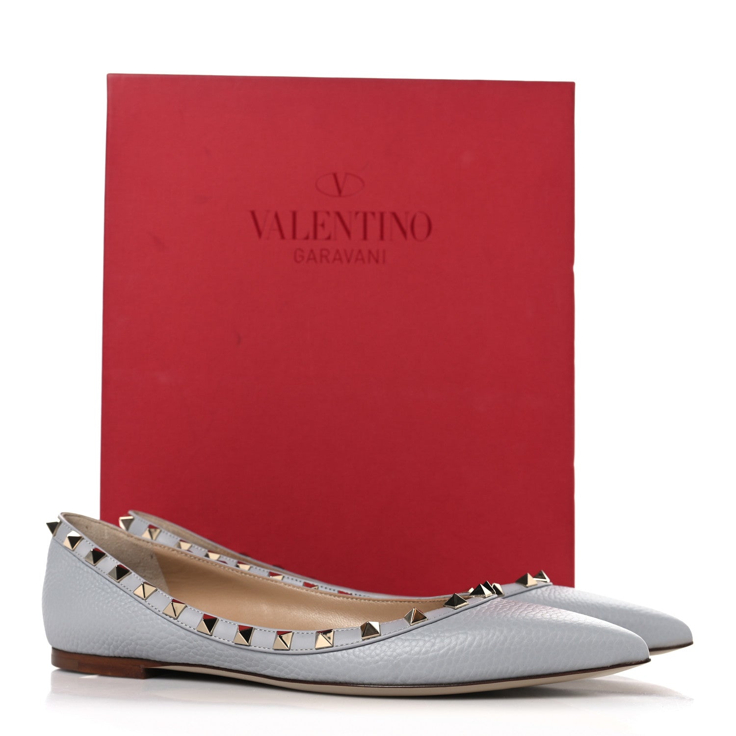 Valentino Garavani Pebbled Calfskin Rockstud Ballerina Flats 40 Pastel Grey 9 of 9