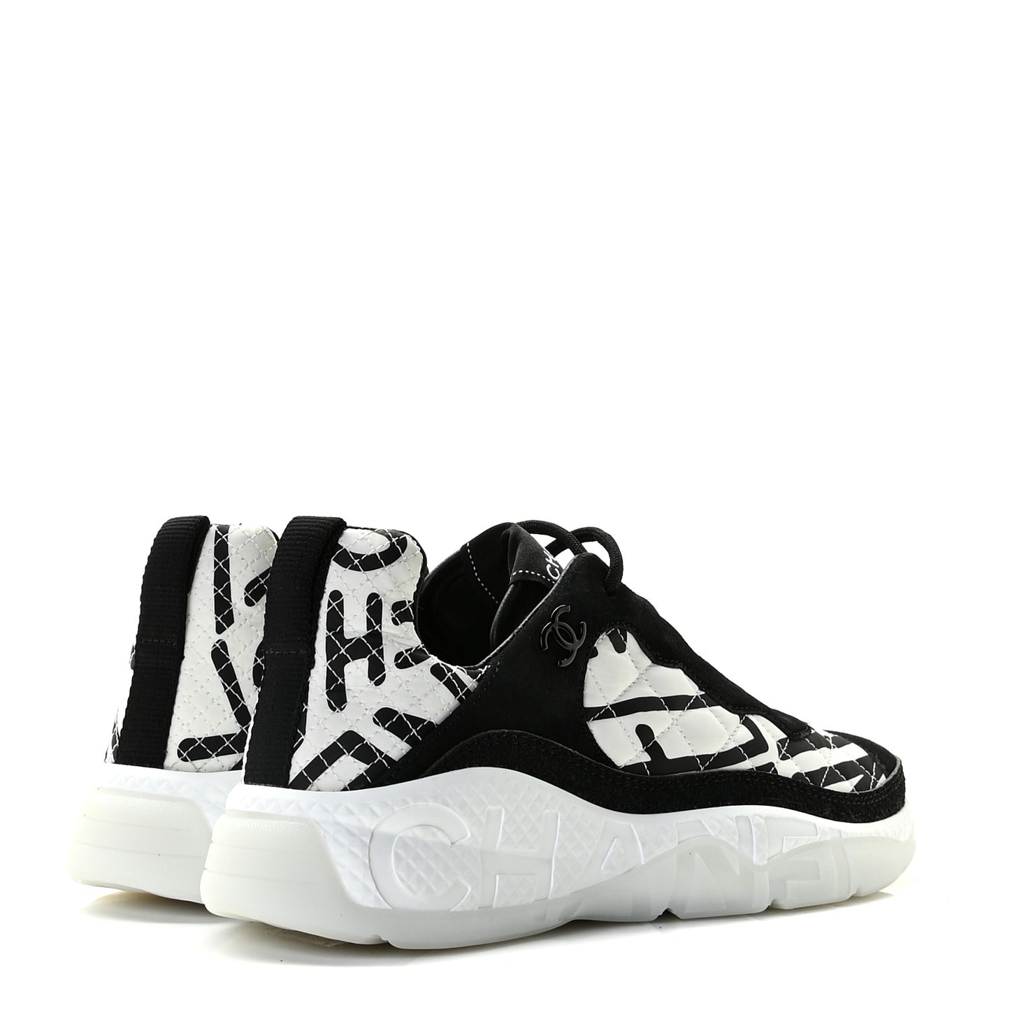 Nylon Suede Calfskin Printed Sneakers 38.5 White Black