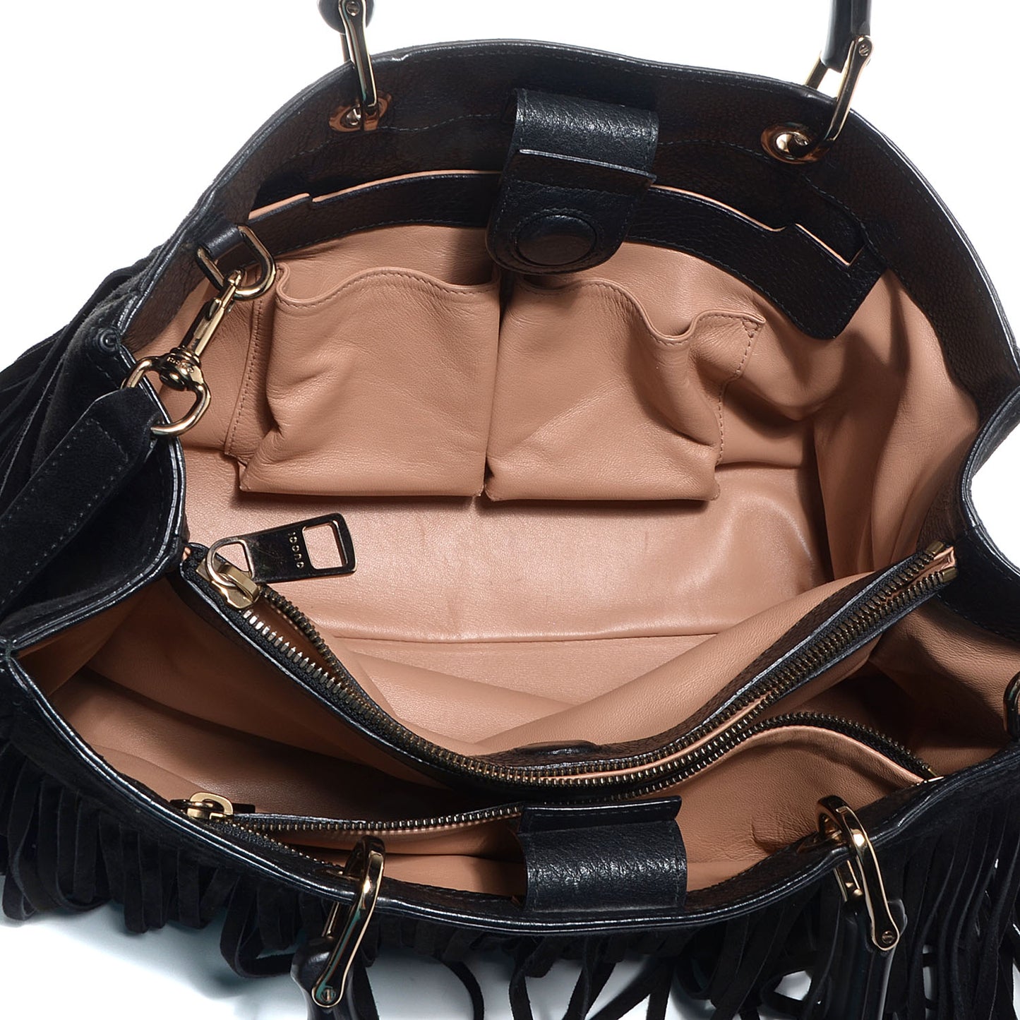 Suede Bamboo Fringe Medium Shopper Tote Black