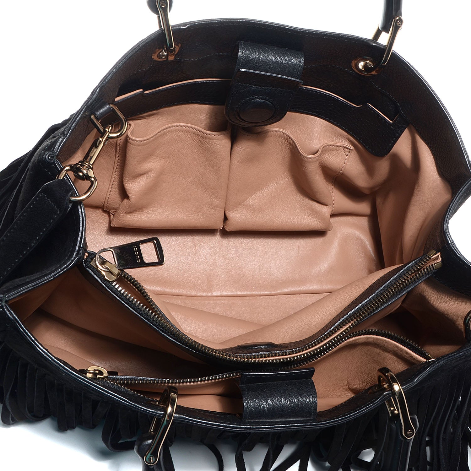 Gucci Suede Bamboo Fringe Medium Shopper Tote Black 5 of 8