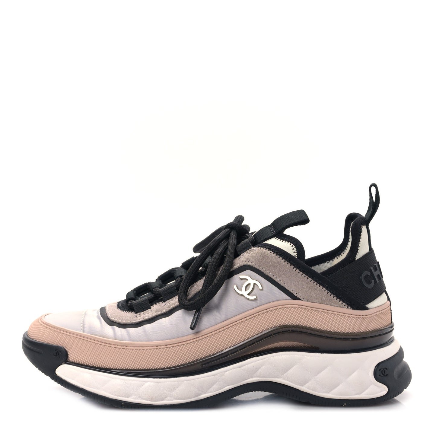 Suede Calfskin Mixed Fibers CC Sneakers 37 Pink Grey