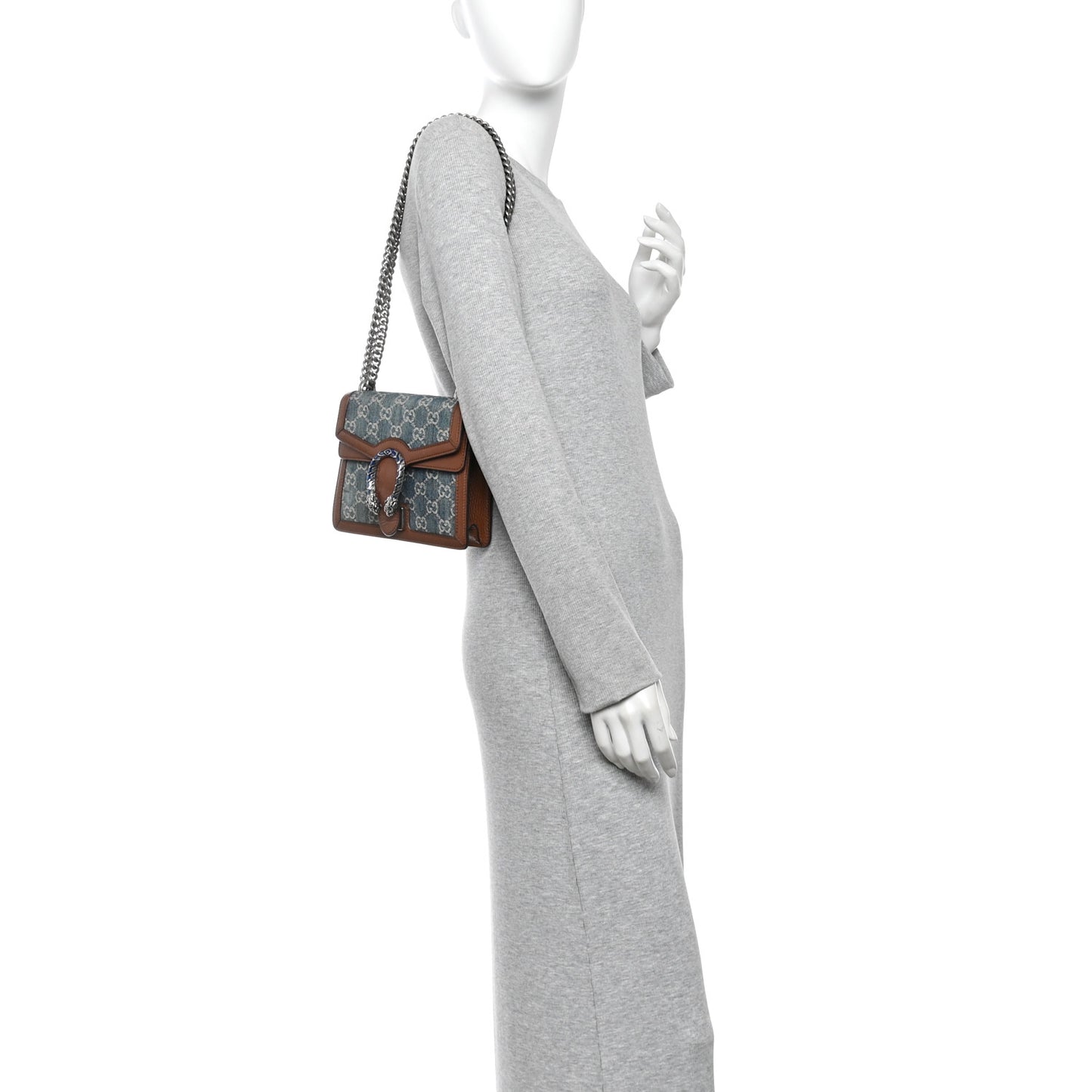 New Denim GG Monogram Dollar Calfskin Enamel Mini Dionysus Shoulder Bag Blue Tea Cuir Epilog Electric Blue