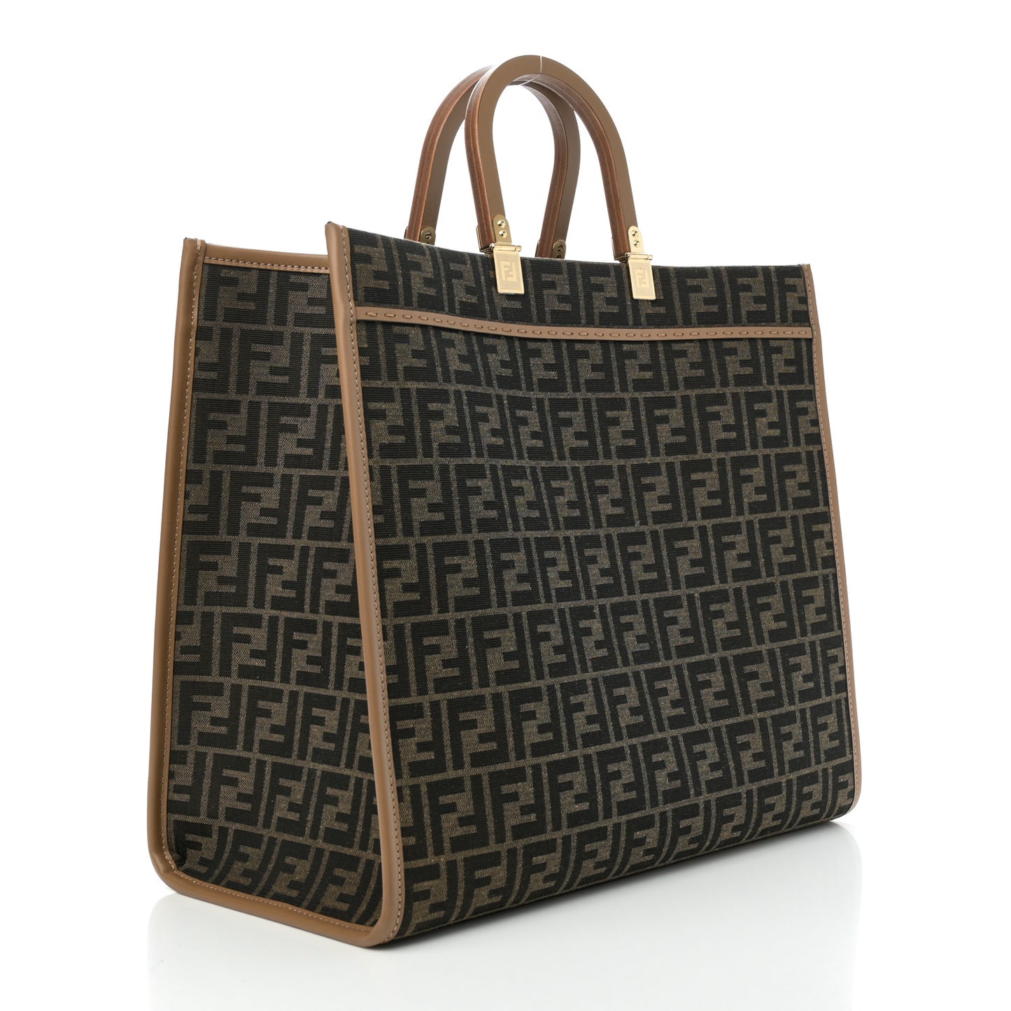 Fabric Jacquard FF 1974 Logo Large Fendi Sunshine Shopper Tote Tobacco Moro Sand