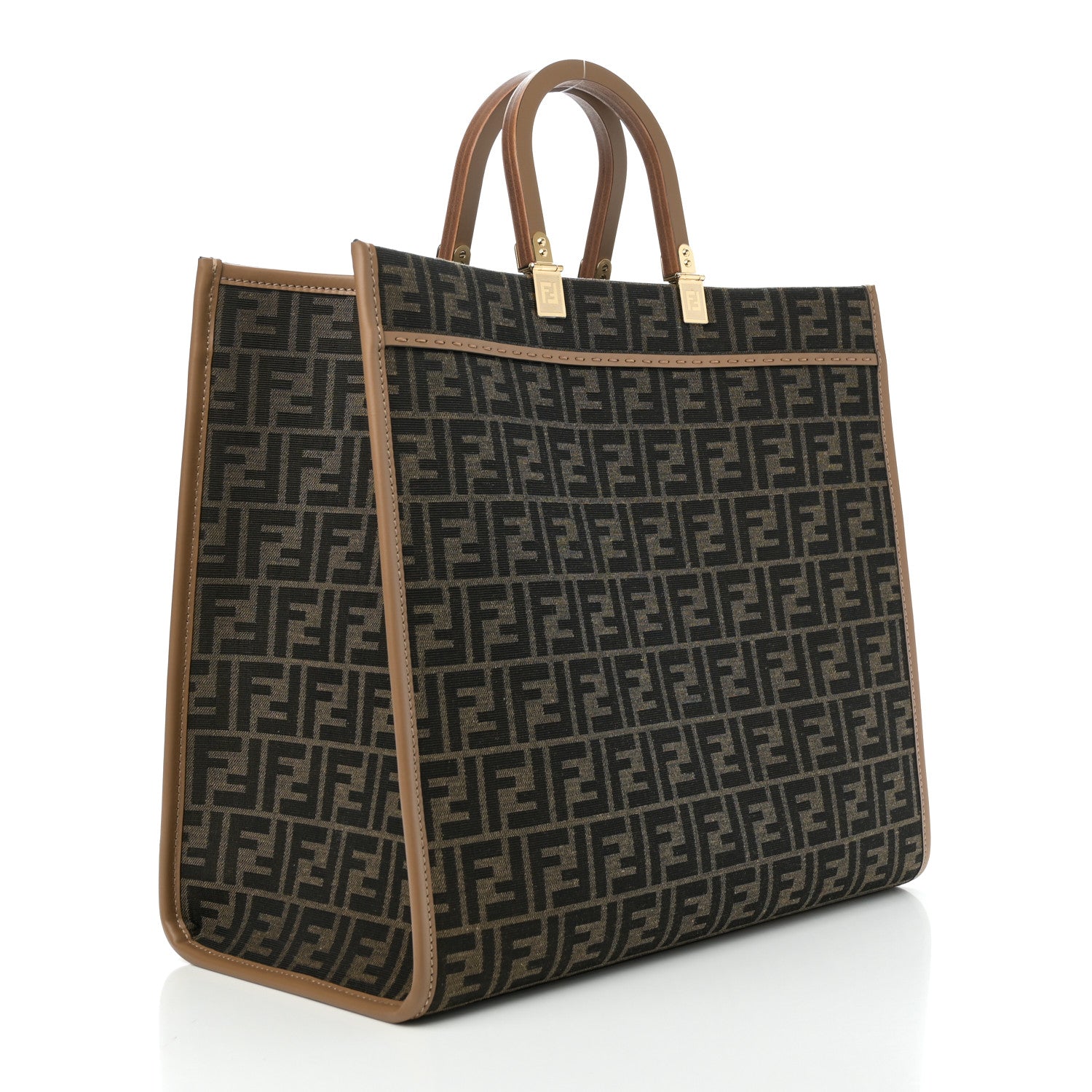 Fendi Fabric Jacquard FF 1974 Logo Large Fendi Sunshine Shopper Tote Tobacco Moro Sand 2 of 10