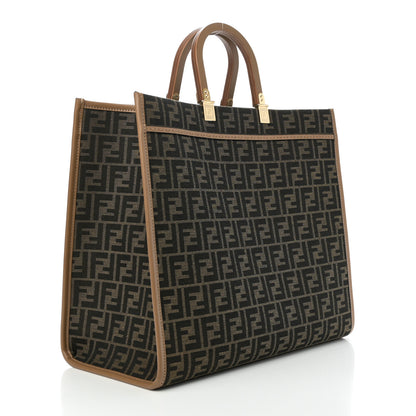 Fendi Fabric Jacquard FF 1974 Logo Large Fendi Sunshine Shopper Tote Tobacco Moro Sand 2 of 10