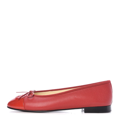 Chanel Goatskin Patent Cap Toe CC Ballerina Flats 41 Red 1 of 9