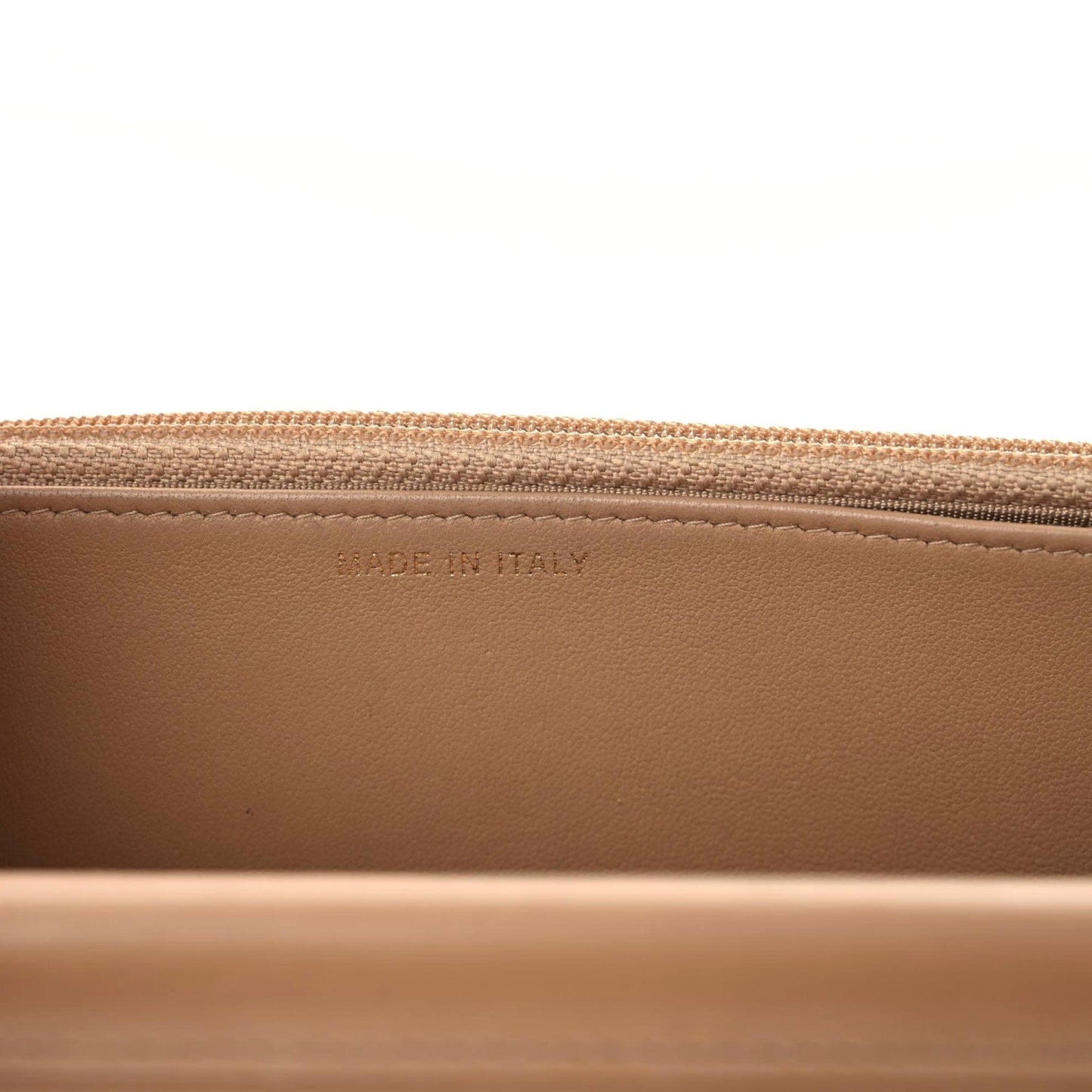 Calfskin Chevron Quilted Wallet On Chain WOC Beige
