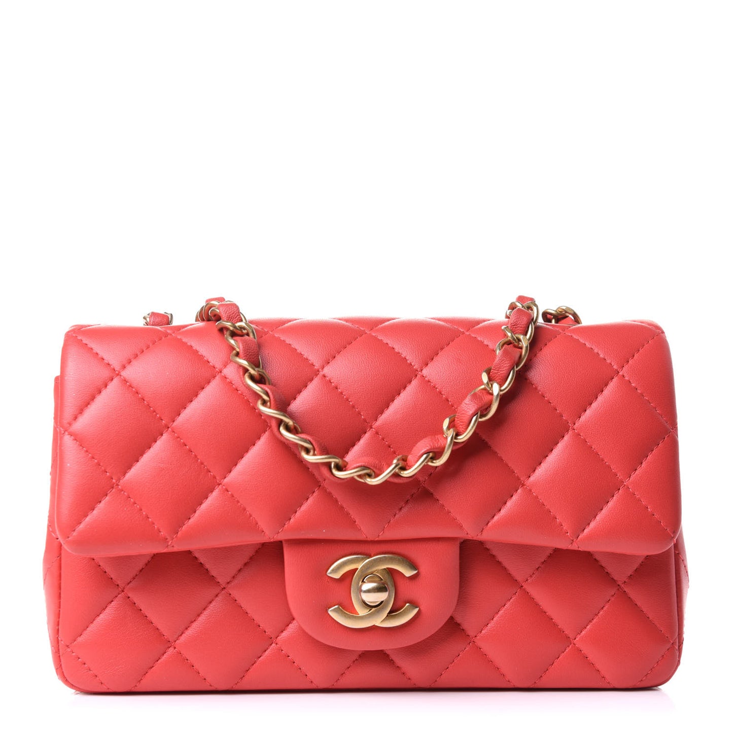 Lambskin Quilted Mini Rectangular Flap Red