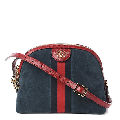 Gucci Suede Calfskin Web Small Ophidia Dome Shoulder Bag New Blue Romantic Cherry 1 of 9