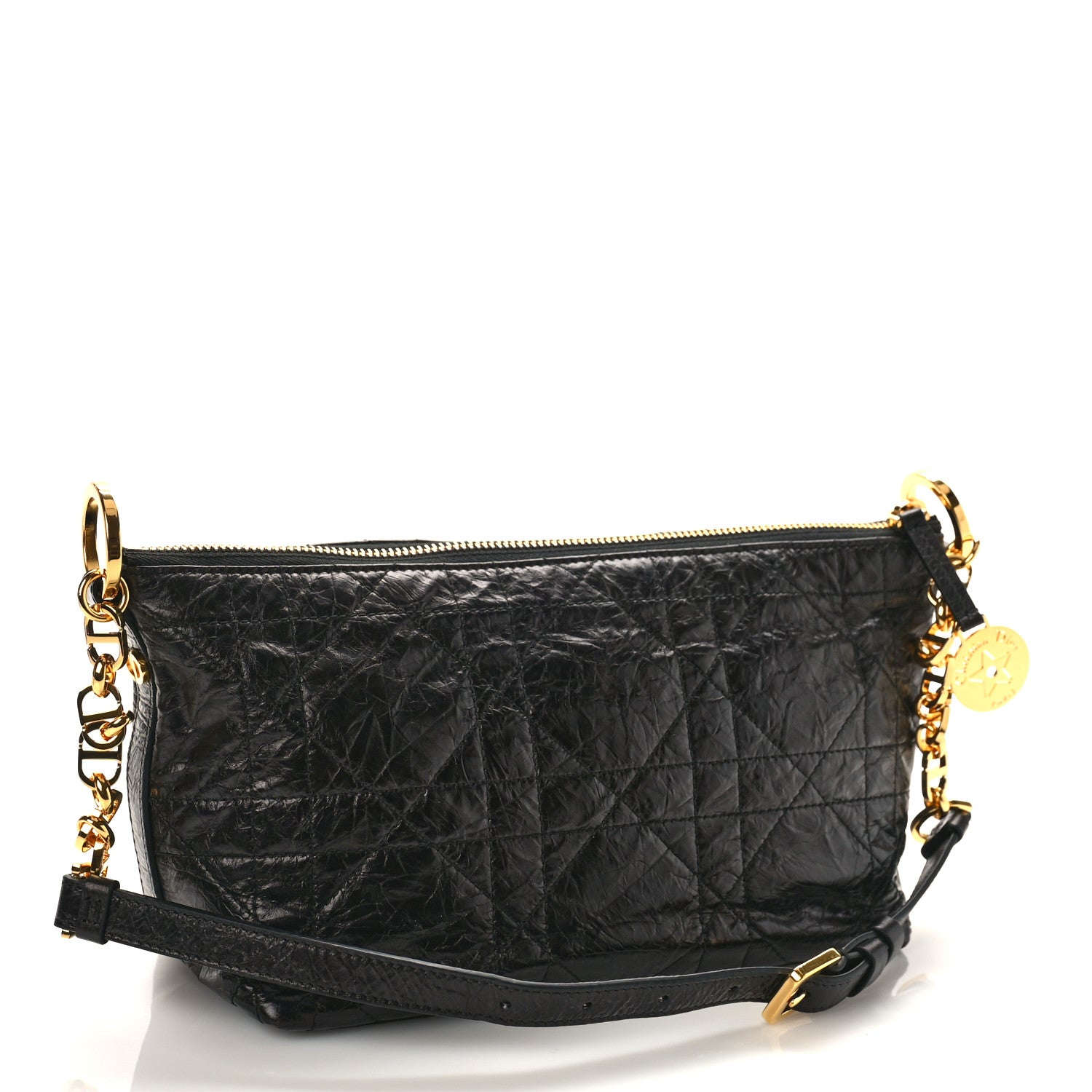 Christian Dior Crinkled Calfskin Macrocannage DiorStar Hobo Bag Black 3 of 8