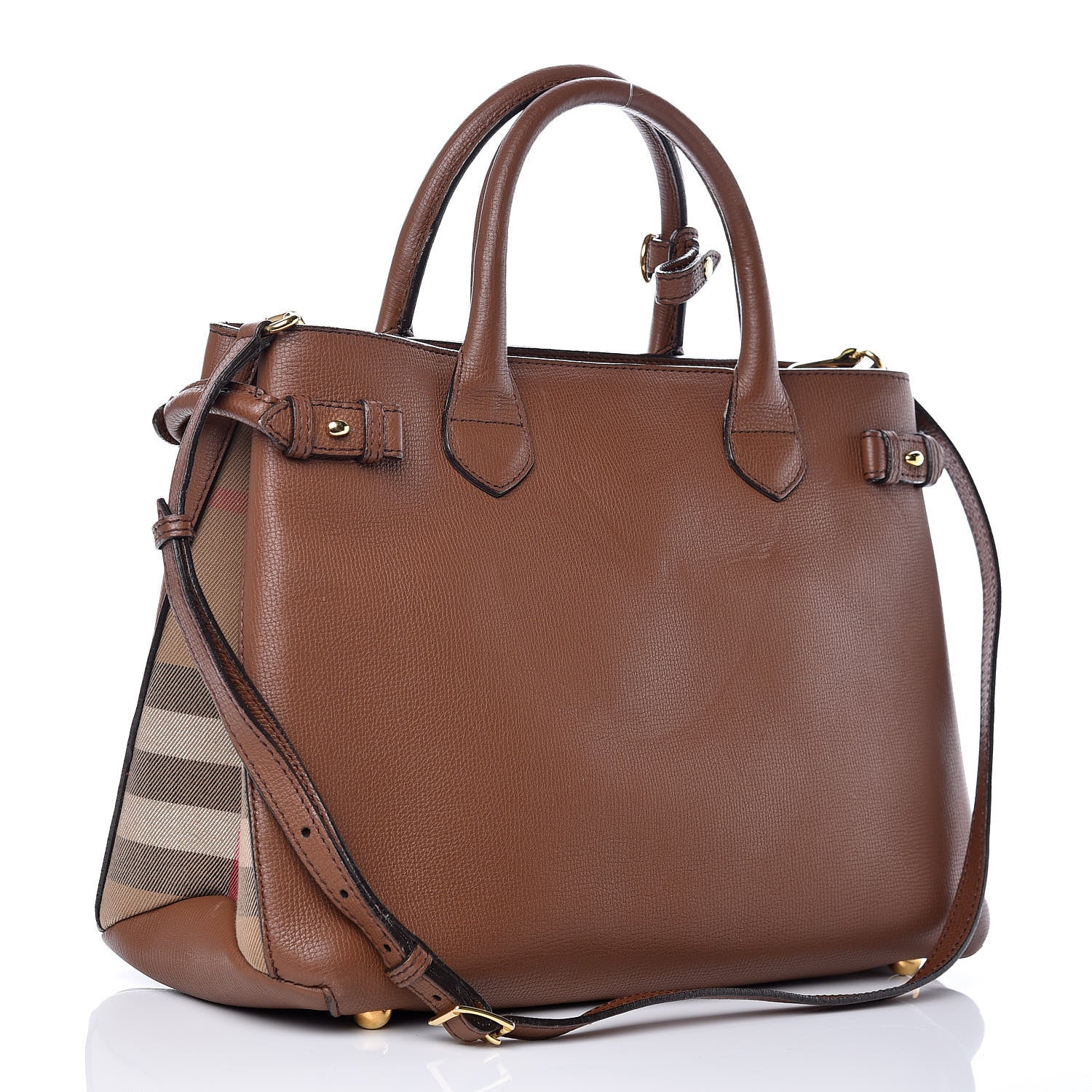 Burberry Grainy Calfskin House Check Medium Banner Tote Tan 3 of 15