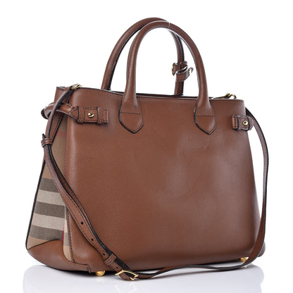 Burberry Grainy Calfskin House Check Medium Banner Tote Tan 3 of 15