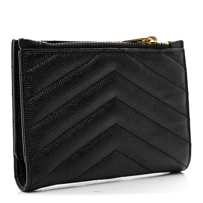 Saint Laurent Grain De Poudre Matelasse Chevron Monogram Zipped Card Case Black 3 of 7