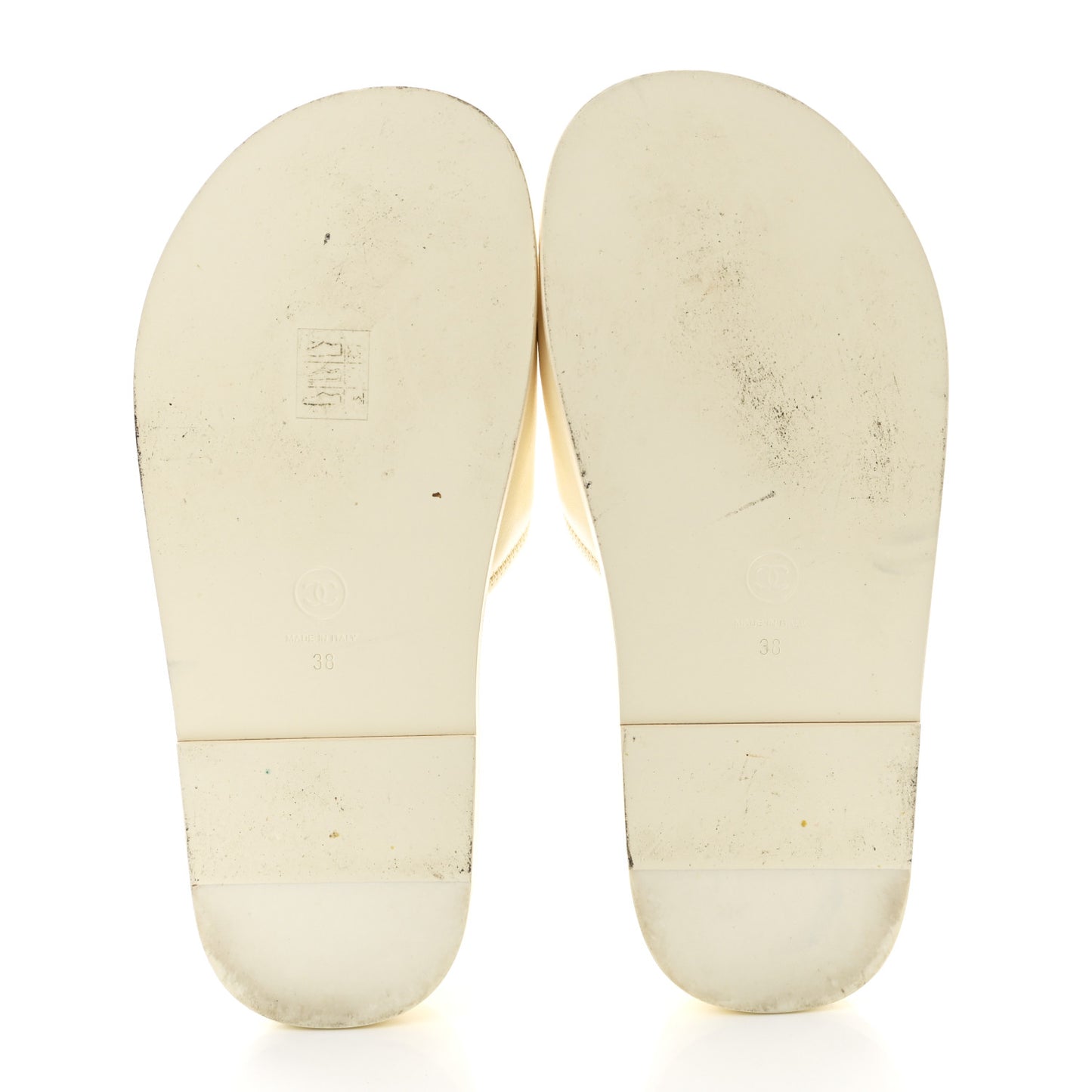 Lambskin Cha-Nel Mule Sandals 38 Ivory Multicolor