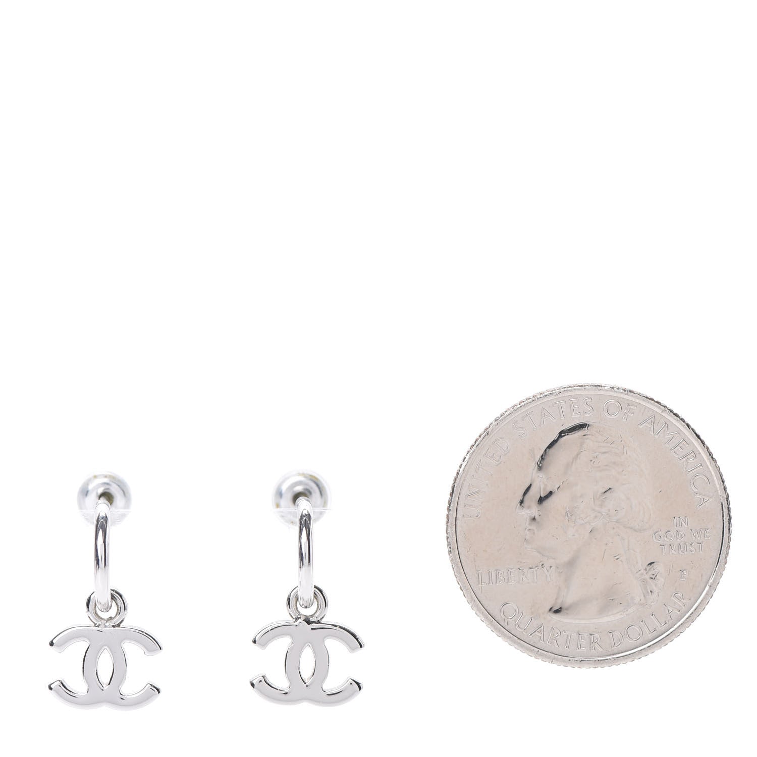Chanel Ruthenium CC Drop Earrings Silver 2 of 4
