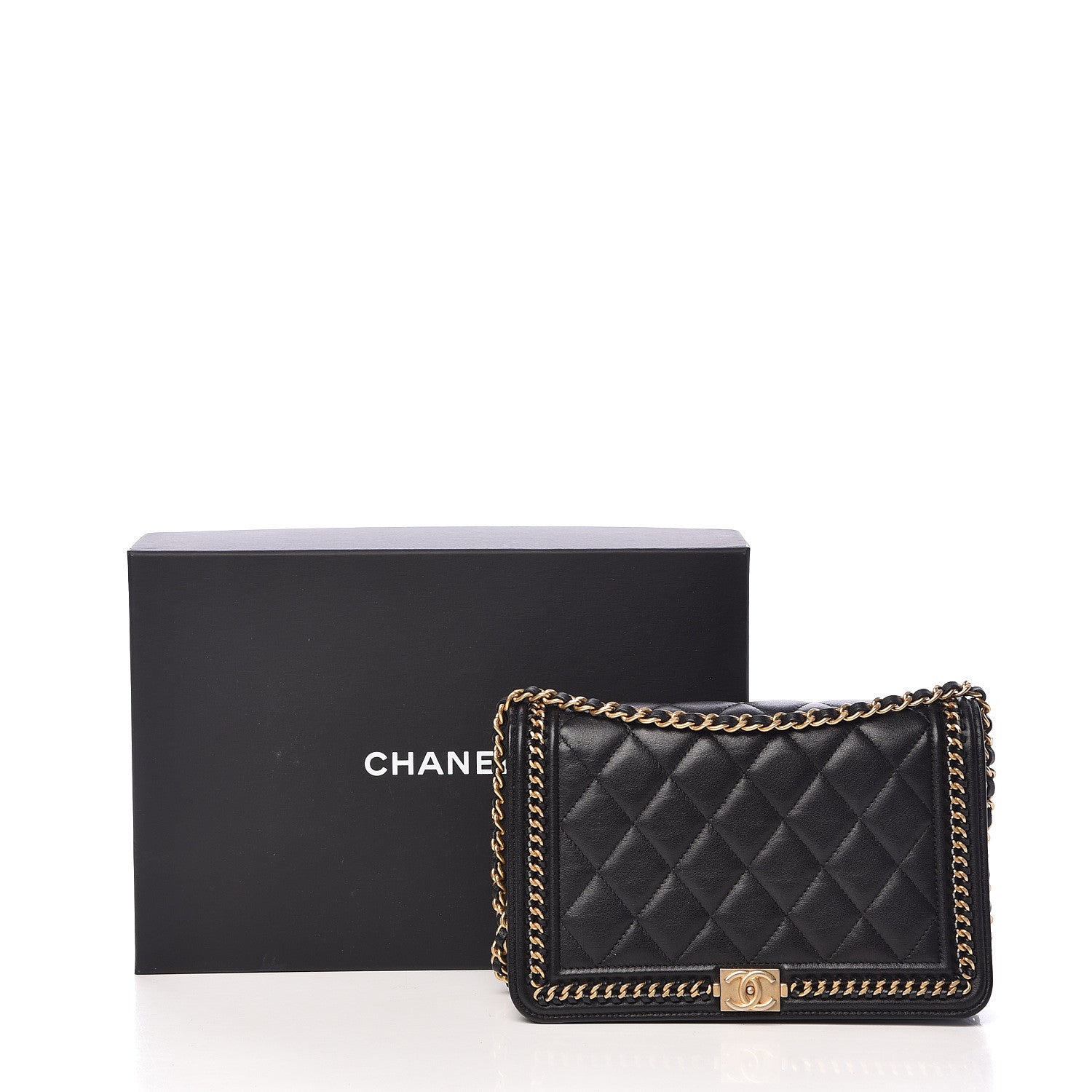 Chanel Calfskin Quilted Chain Around Boy Wallet On Chain WOC Black 15 of 15