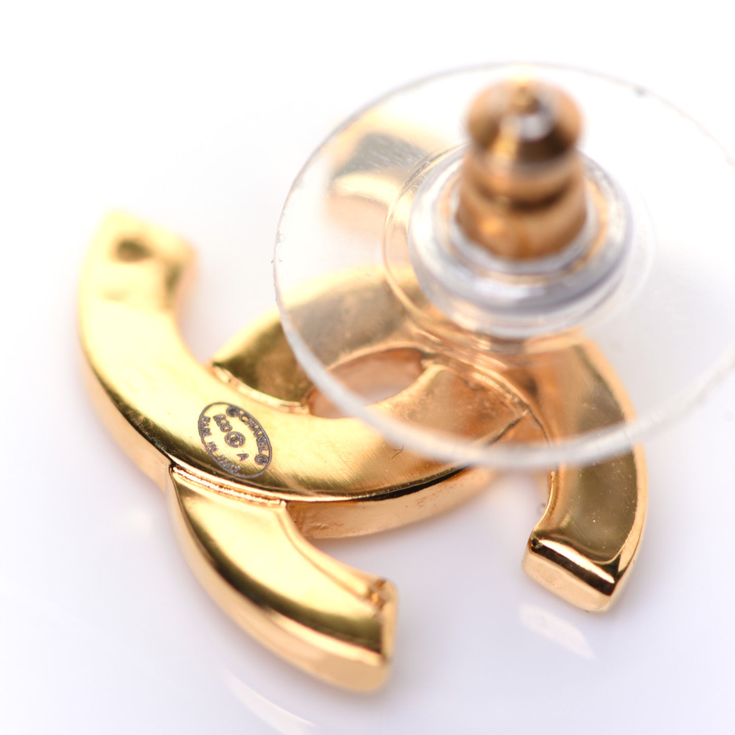 Metal CC Paris Button Stud Earrings Gold