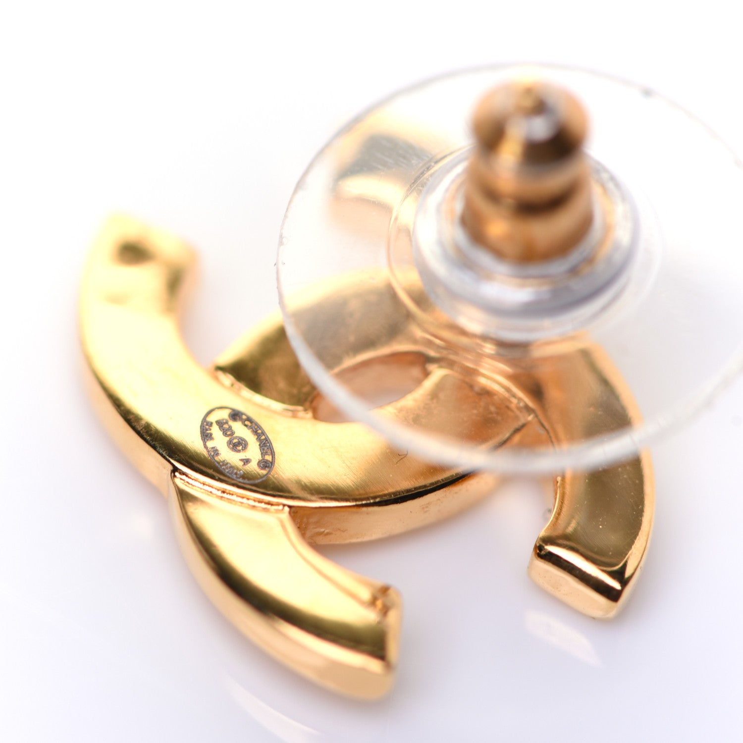 Chanel Metal CC Paris Button Stud Earrings Gold 6 of 9