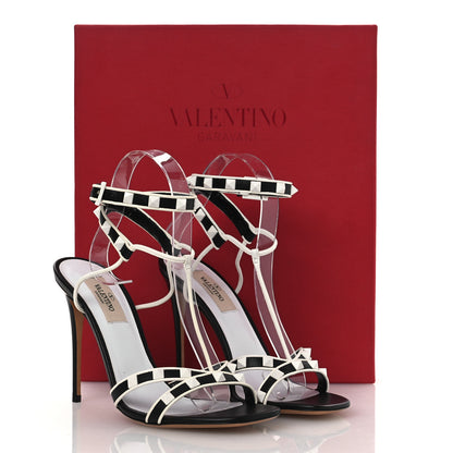 Valentino Garavani Calfskin Free Rockstud Ankle T-Strap 105mm Sandals 37.5 Black Optic White 12 of 12
