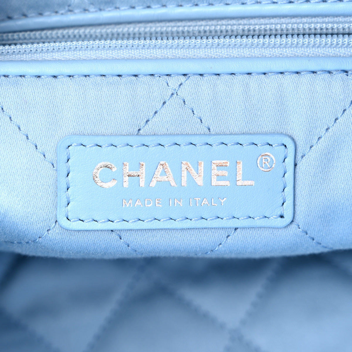 Denim Quilted Small Chanel 22 Light Blue