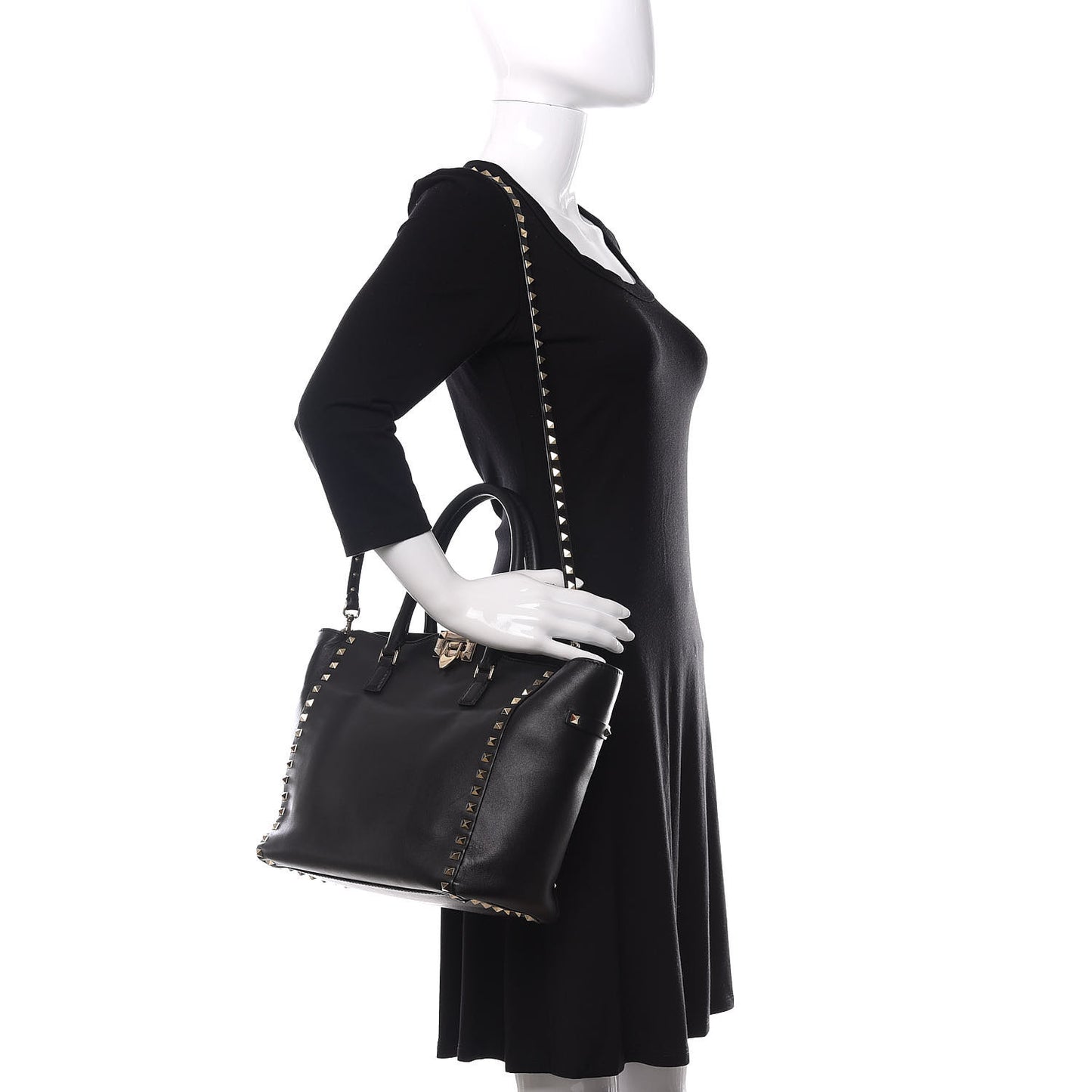Vitello Rockstud Double Handle Tote Black