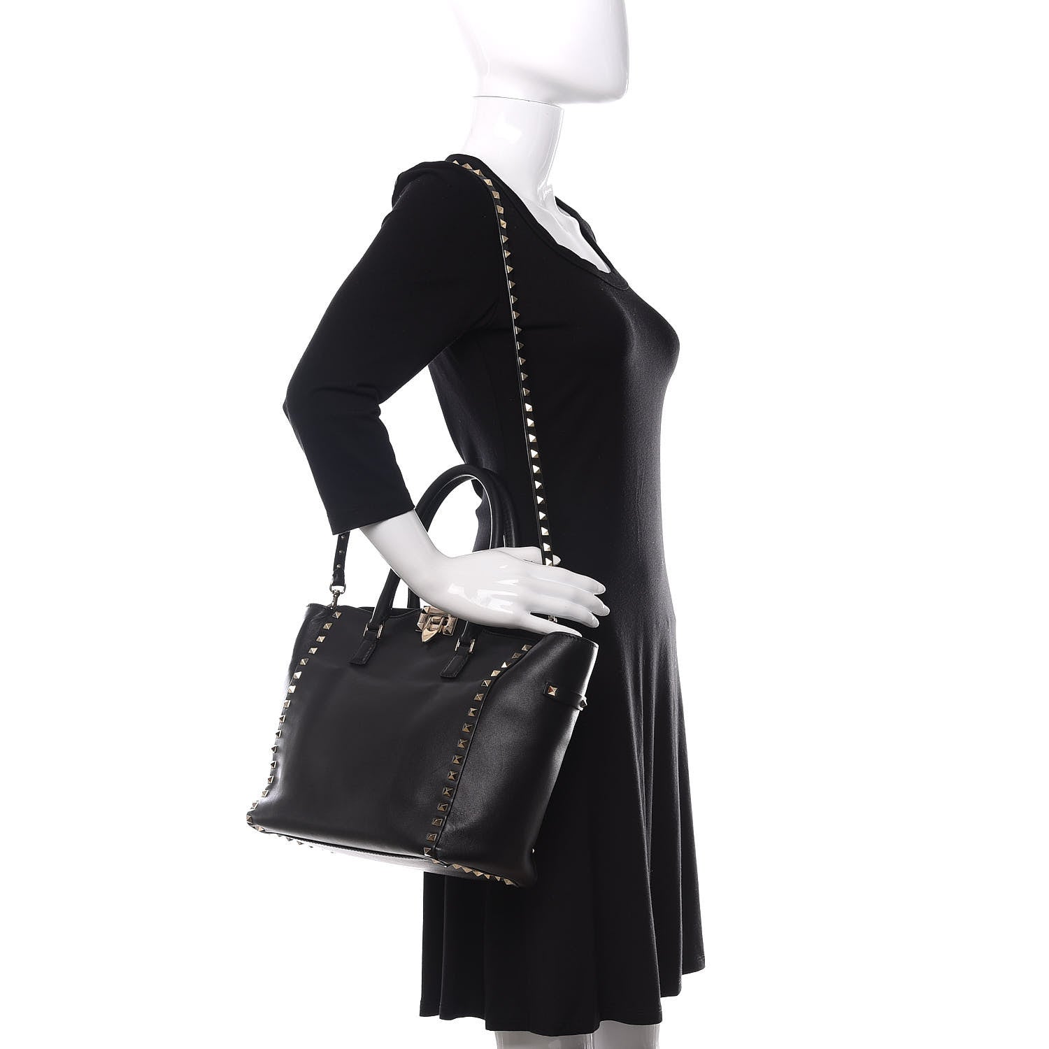 Valentino Garavani Vitello Rockstud Double Handle Tote Black 2 of 14