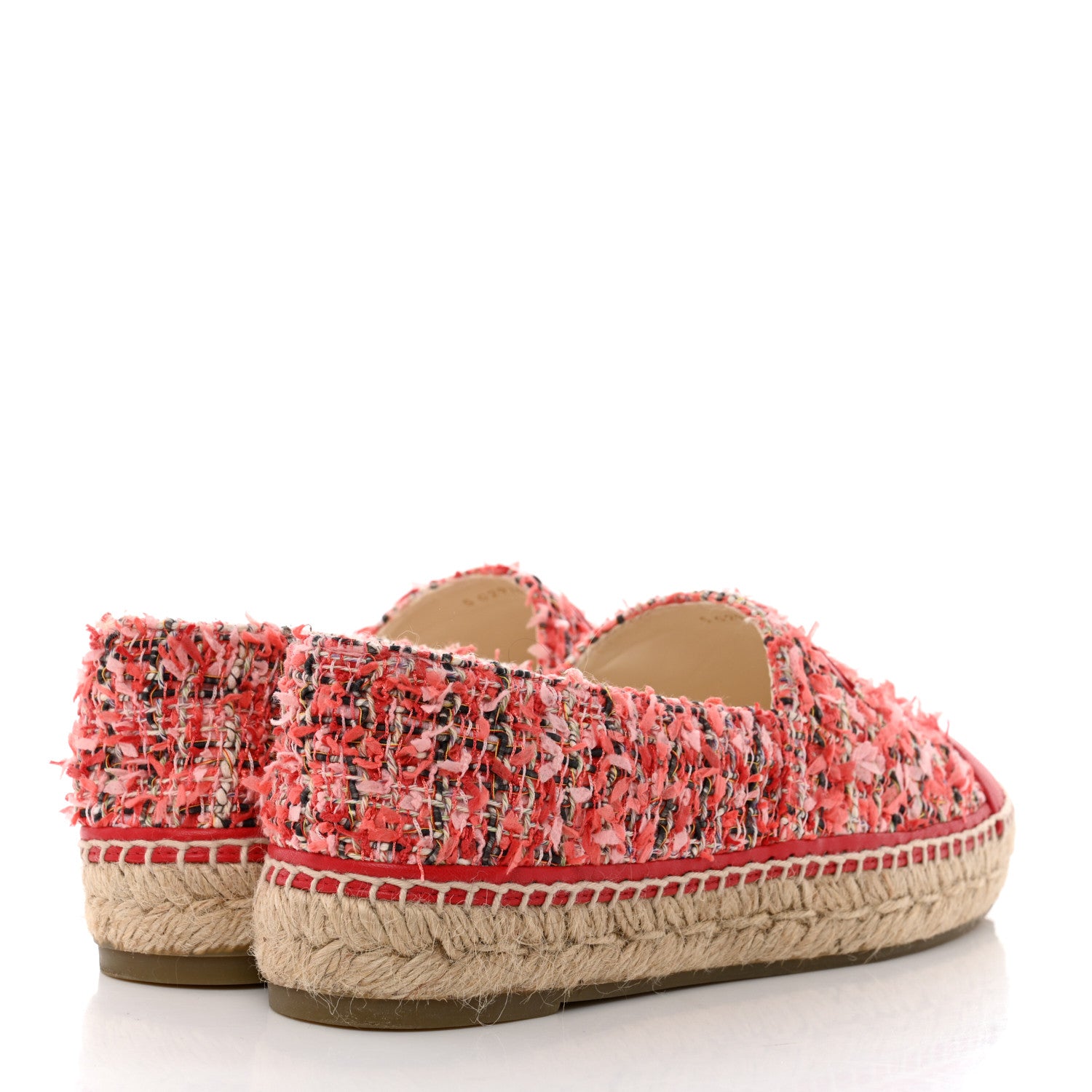Chanel Tweed Lambskin CC Espadrilles 39 Coral Pink Black Red 4 of 9