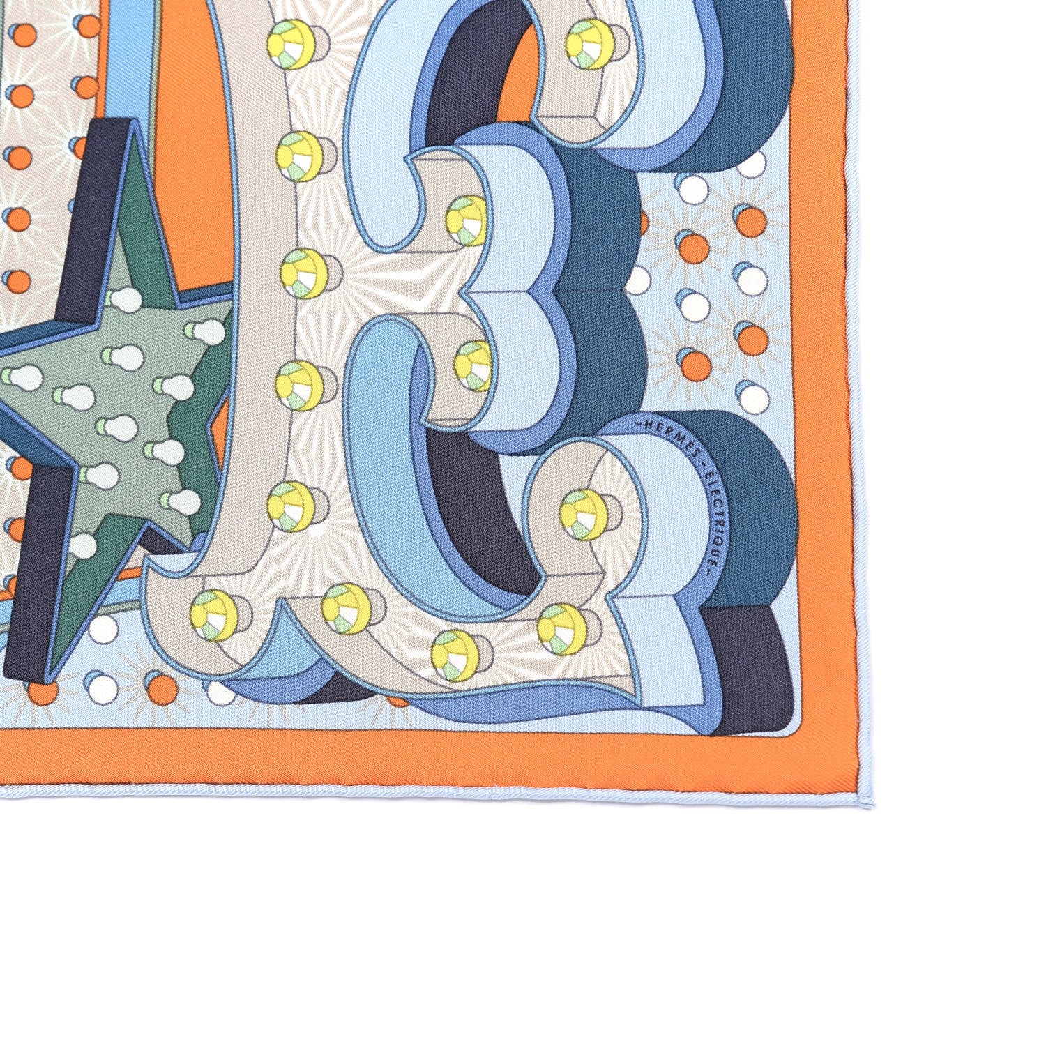 Hermes Silk Electrique Scarf 45 Potiron Bleu Vert 2 of 4