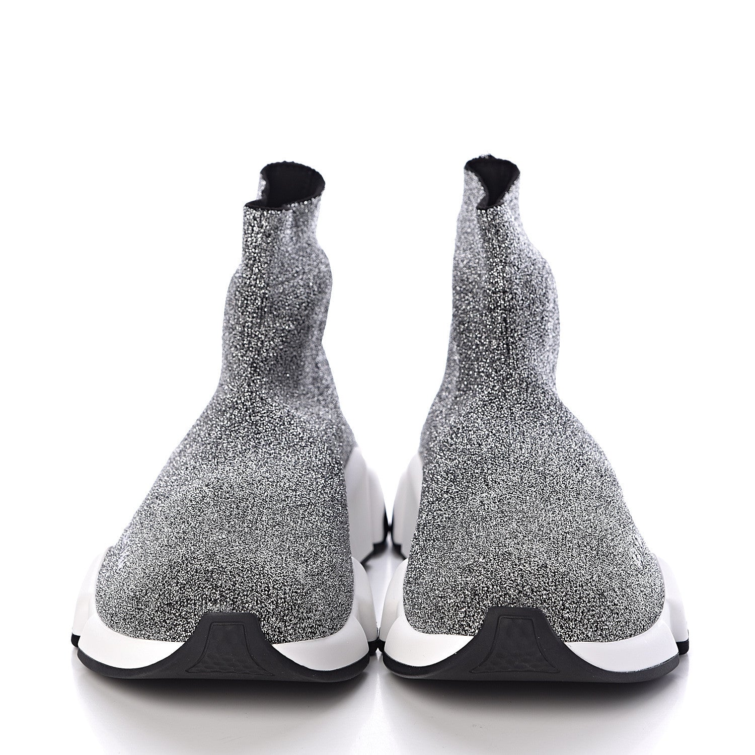 Balenciaga Laminated Knit Bi-Color Sole Womens Speed Sneakers 39 Silver White Black 2 of 7