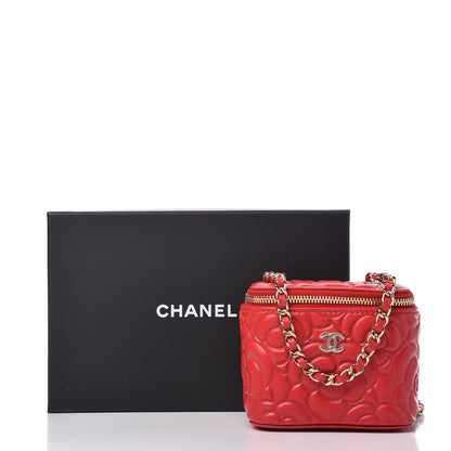 Chanel Lambskin Camellia Embossed Mini Vanity Case With Chain Red 10 of 10