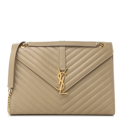 Saint Laurent Lambskin Matelasse Chevron Large Monogram Satchel Beige 1 of 13