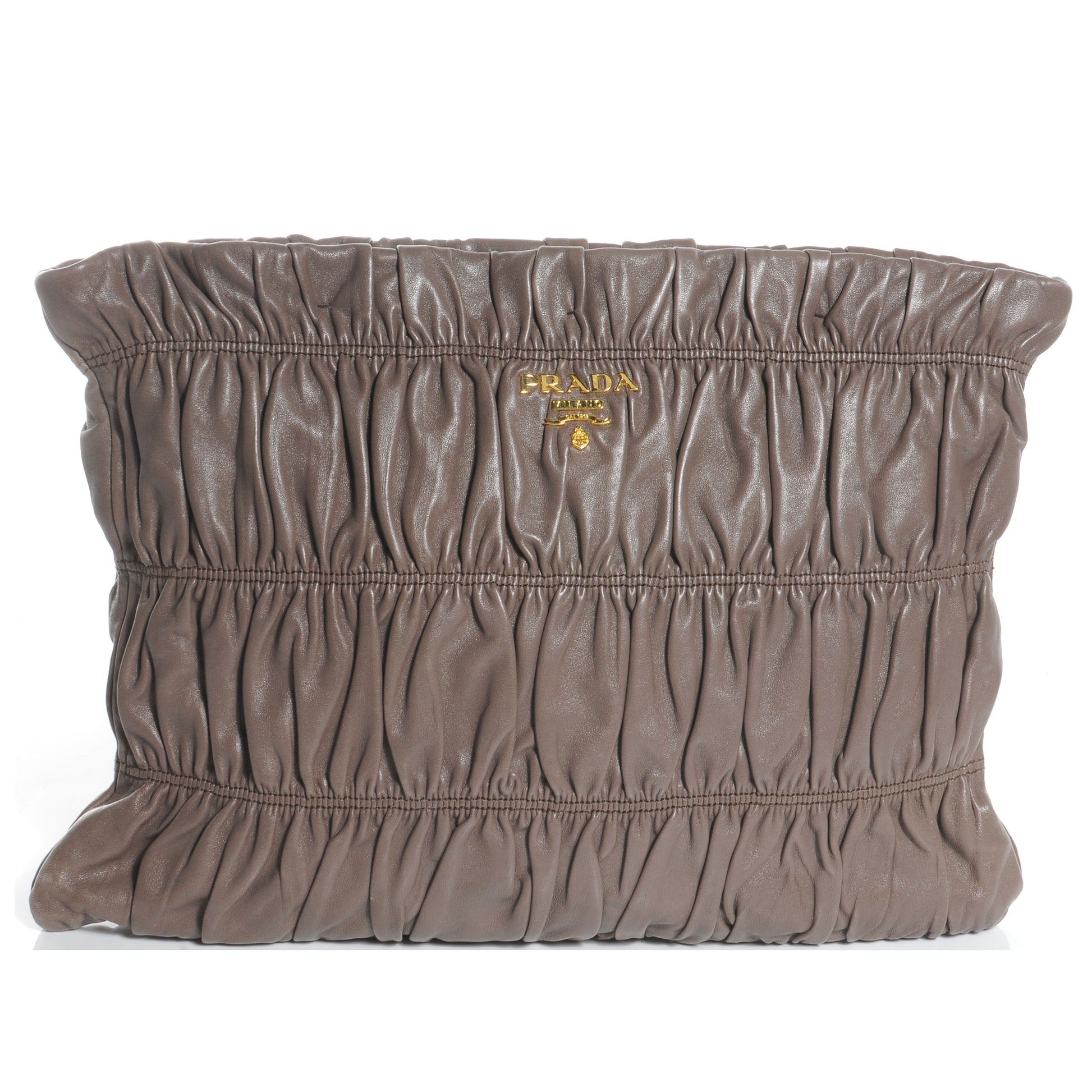 Prada Nappa Dressy Gaufre Ruched Clutch Bambu 1 of 8