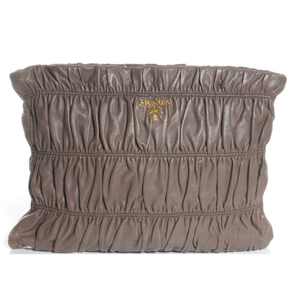 Prada Nappa Dressy Gaufre Ruched Clutch Bambu 1 of 8