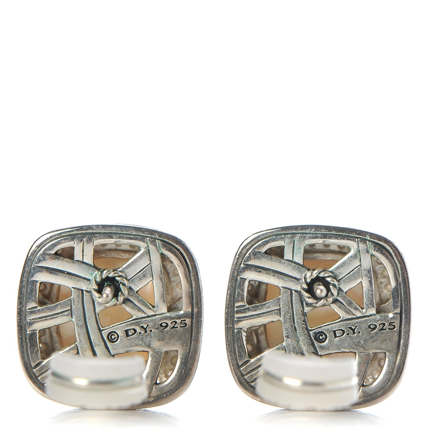 David Yurman Sterling Silver Mother of Pearl Diamond 11mm Albion Earrings 3 of 4