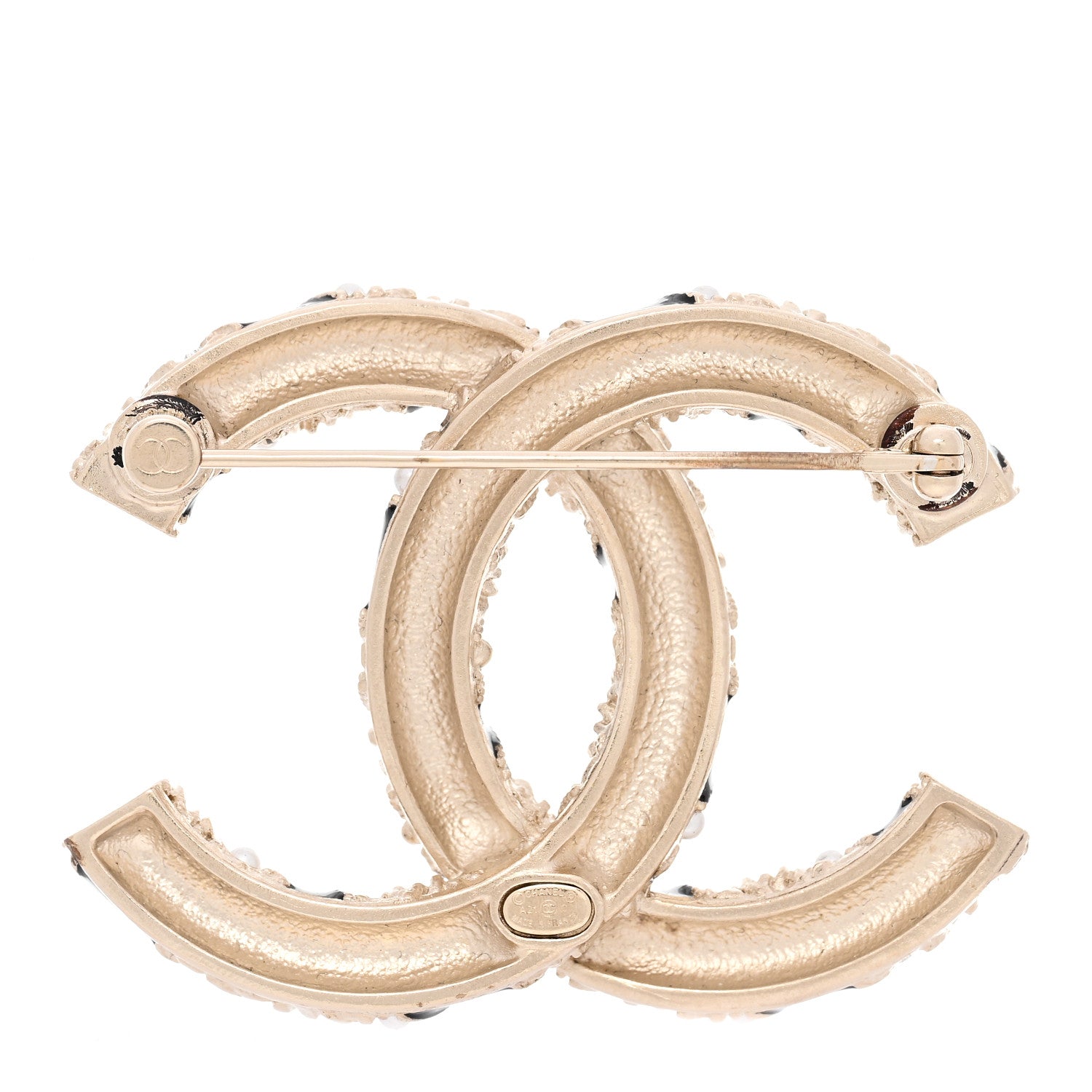 Chanel Pearl Crystal Enamel CC Brooch Black Gold 3 of 5