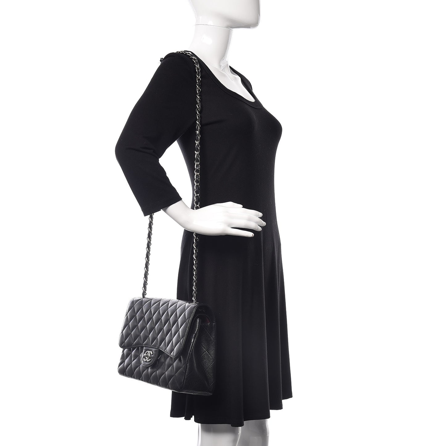 Caviar Quilted Jumbo Double Flap Black