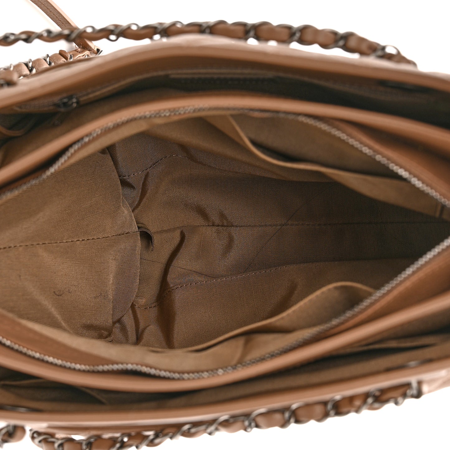 Grained Calfskin Quilted Large Zipped Shopping Tote Taupe