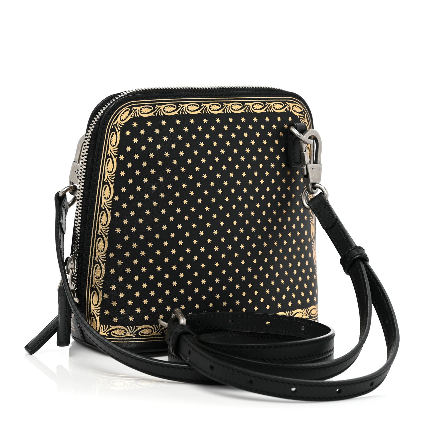 X SEGA Calfskin GUCCY Stars Mini Dome Shoulder Bag Black Gold