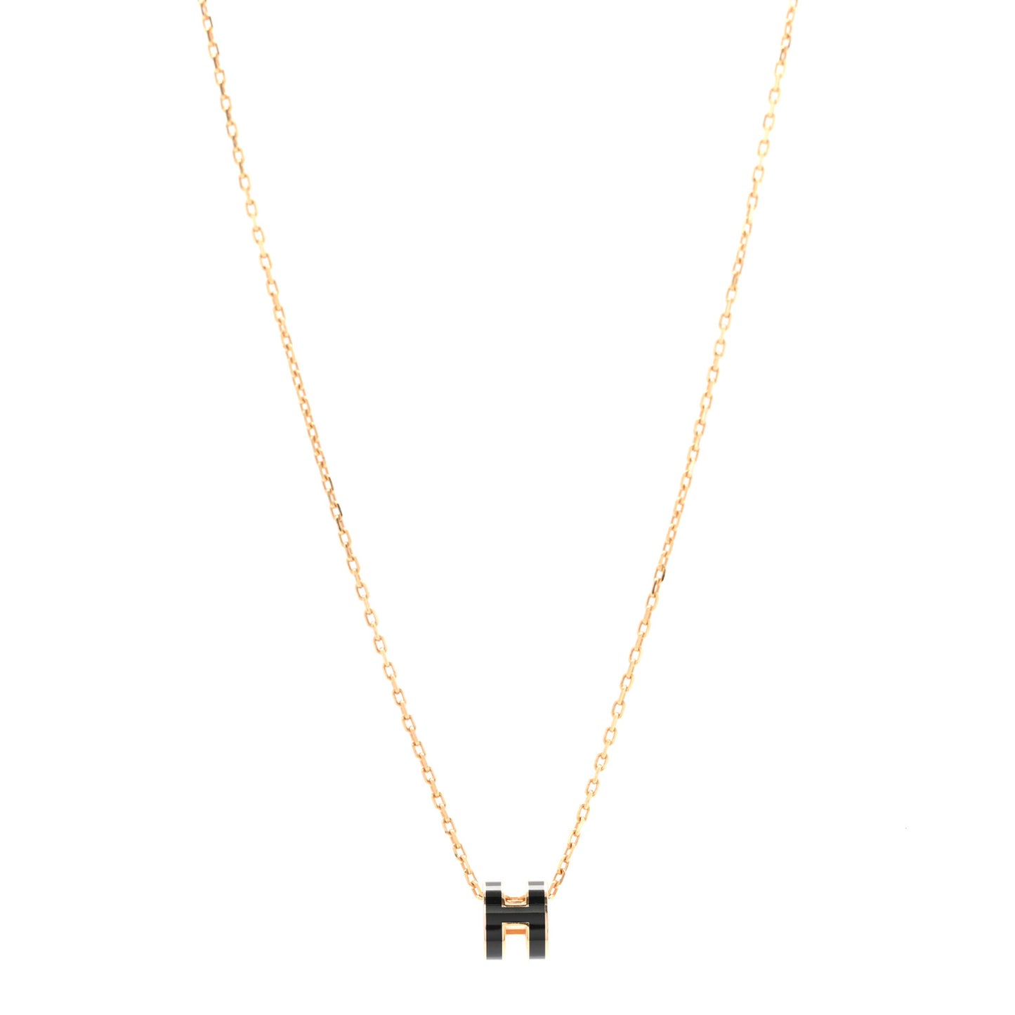 Lacquered Rose Gold Mini Pop H Pendant Necklace Black
