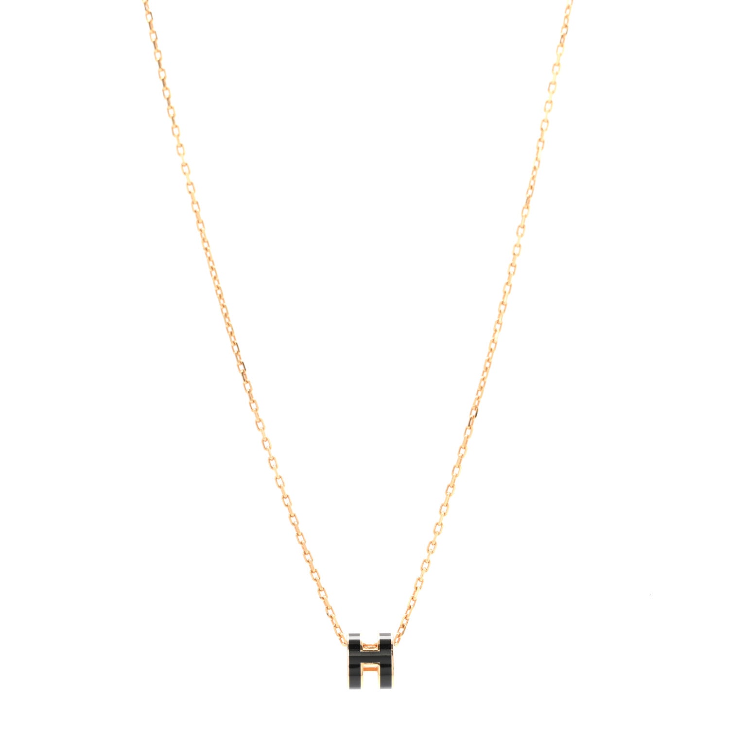 Hermes Lacquered Rose Gold Mini Pop H Pendant Necklace Black 1 of 9