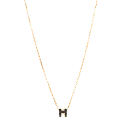 Hermes Lacquered Rose Gold Mini Pop H Pendant Necklace Black 1 of 9