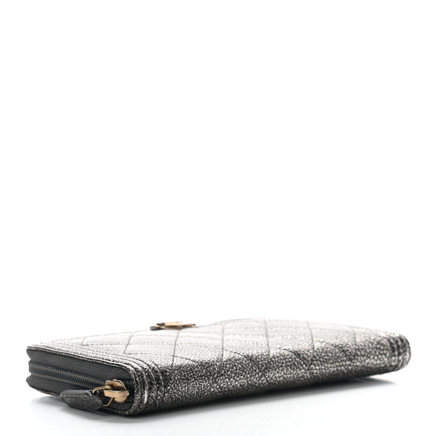 Chanel Cracked Metallic Calfskin Quilted Boy Long Zip Around Wallet Dark Silver 3 of 8