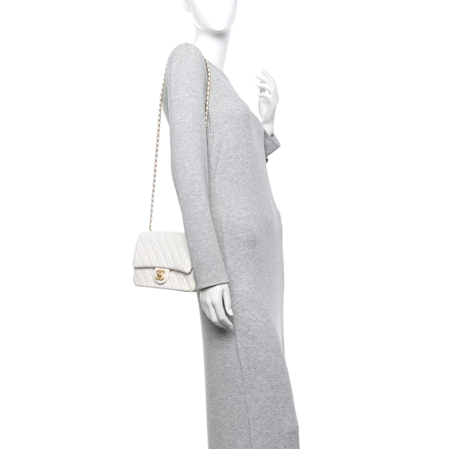 Shiny Lambskin Quilted Small Single Flap Ecru