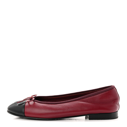 Chanel Lambskin Cap Toe CC Ballerina Flats 38 Burgundy Black 1 of 9