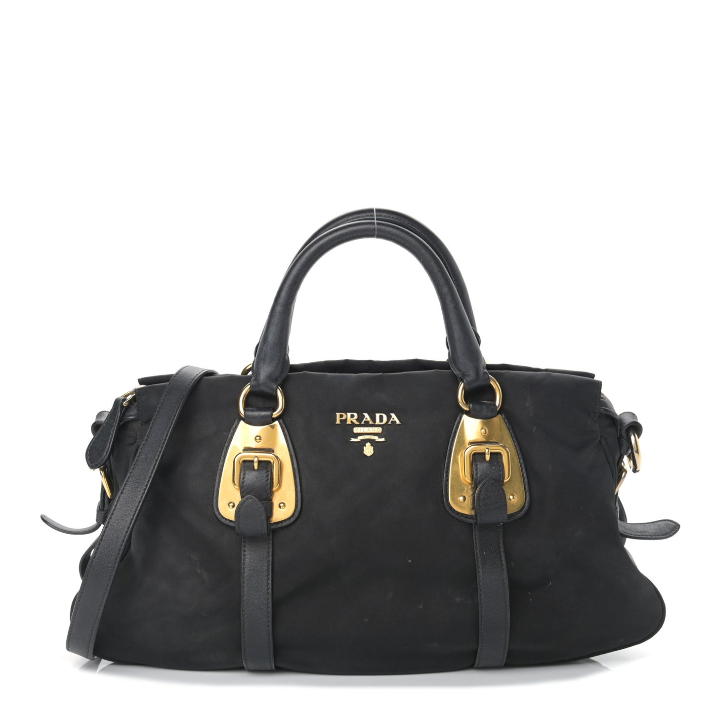 Tessuto Nylon Soft Calfskin Shopping Satchel Black