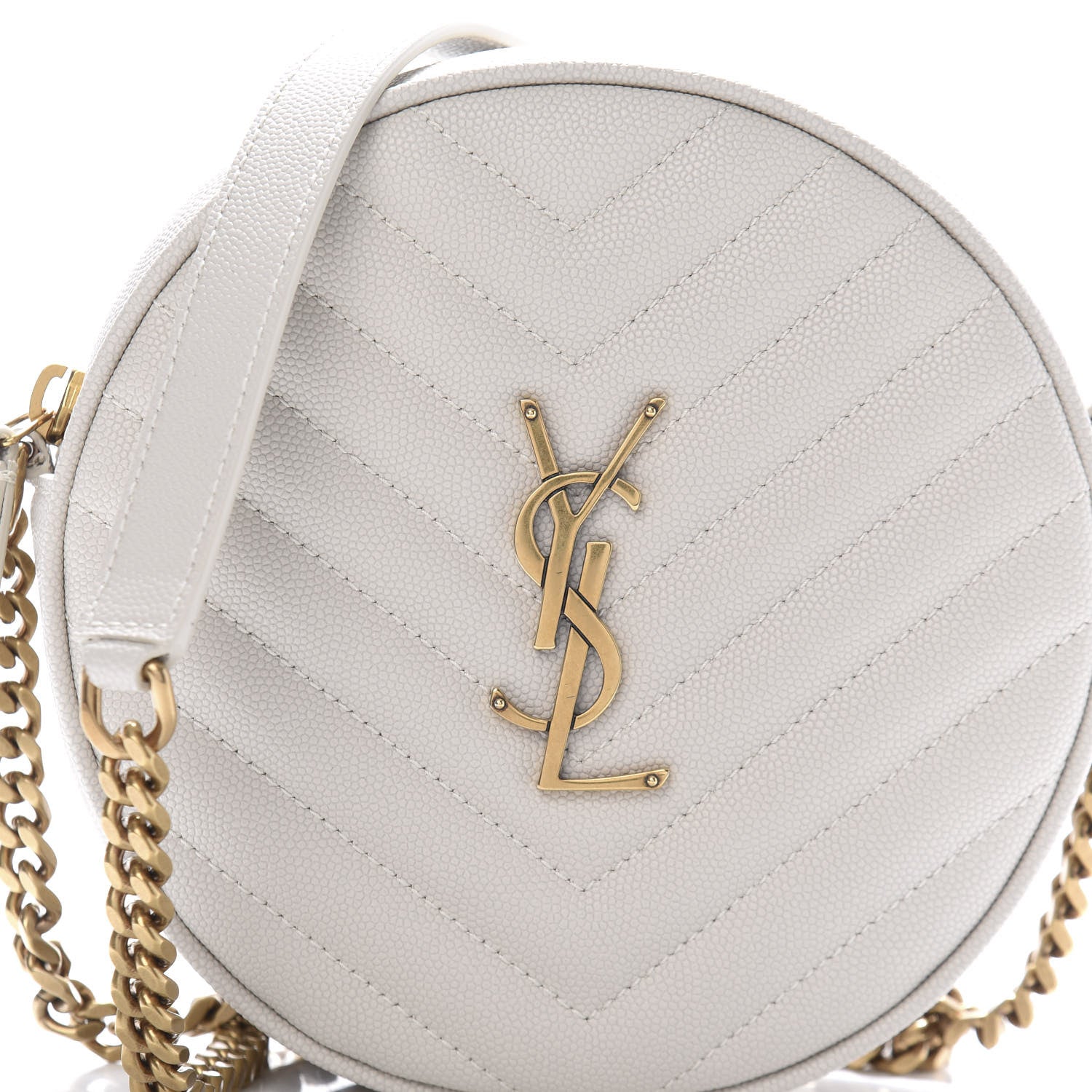 Saint Laurent Grain De Poudre Matelasse Chevron Quilted Round Vinyle Camera Bag Blanc Vintage 10 of 10