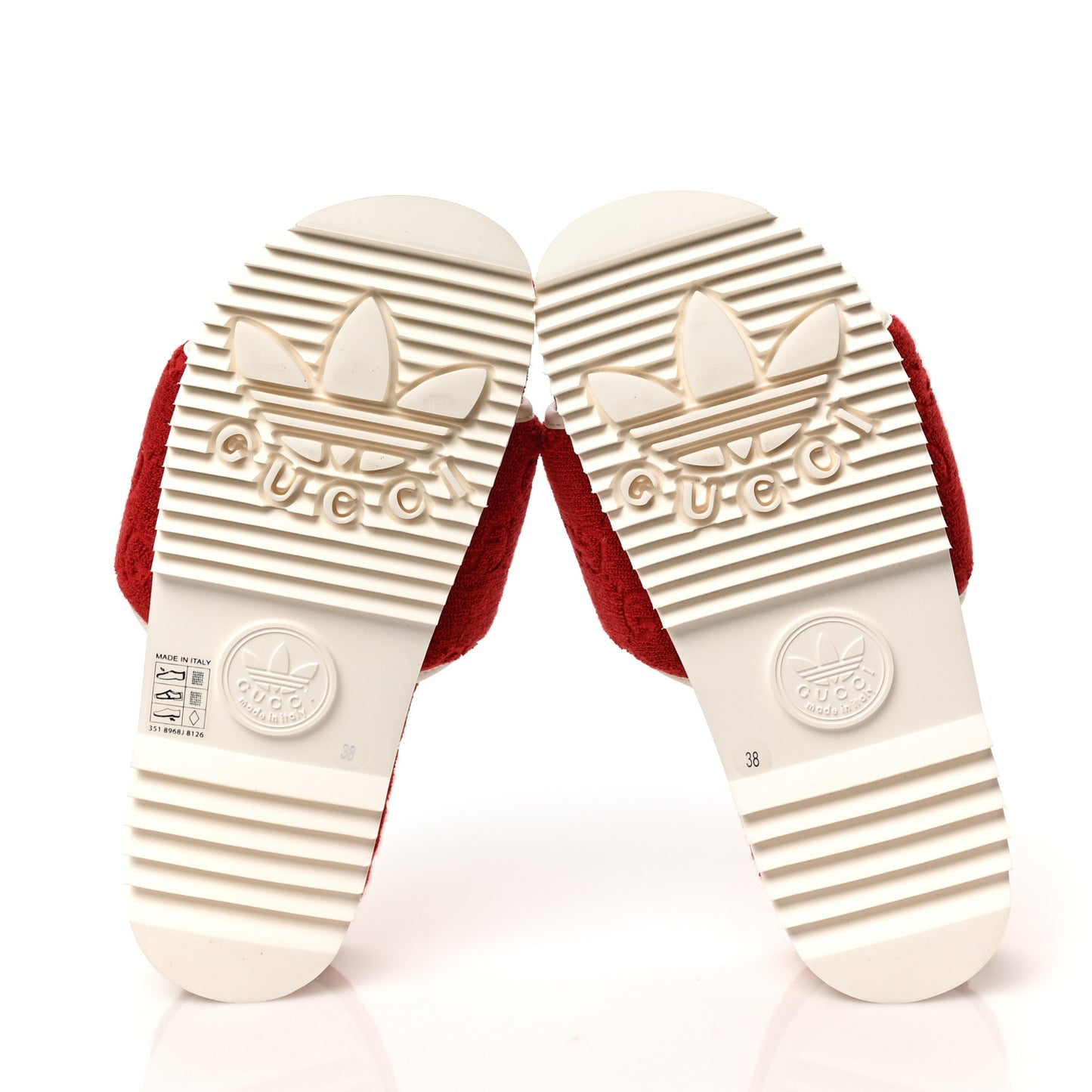 X ADIDAS Terry Cloth Trefoil GG Monogram Womens Platform Sandals 38 Maple Red Off White