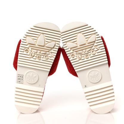 Gucci X ADIDAS Terry Cloth Trefoil GG Monogram Womens Platform Sandals 38 Maple Red Off White 5 of 7